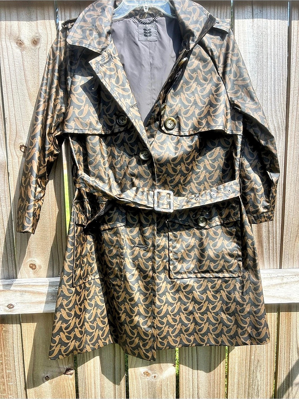 Orla Kiely Women's Patterned Trench Coat Brown & Blue Size 12 (uS size 8)